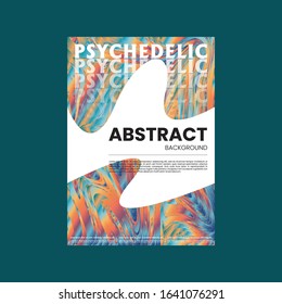 Abstract vector flyer template. Watercolor texture vibrant colored background. Visual computer filtered gradient wavy diagonal lines. Dynamic paint flow marble texture pattern. Psychedelic art poster.