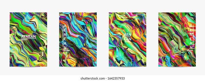 Plantilla de volante de vector abstracto. Fondo coloreado vibrante de textura acuarela. Líneas diagonales de degradado onduladas filtradas por el equipo visual. Patrón de textura de mármol de flujo dinámico de pintura. Afiche de arte psicodélico.