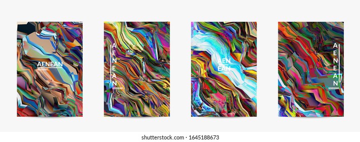 Abstract vector flyer template. Watercolor texture vibrant colored background. Visual computer filtered gradient wavy diagonal lines. Dynamic paint flow marble texture pattern. Psychedelic art poster.