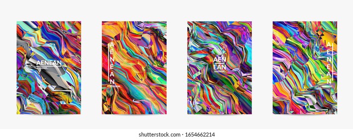 Abstract vector flyer template. Watercolor texture vibrant colored background. Visual computer filtered gradient wavy diagonal lines. Dynamic paint flow marble texture pattern. Psychedelic art poster.