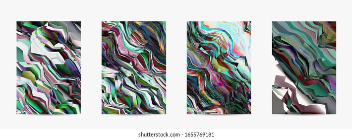 Abstract vector flyer template. Watercolor texture vibrant colored background. Visual computer filtered gradient wavy diagonal lines. Dynamic paint flow marble texture pattern. Psychedelic art poster.