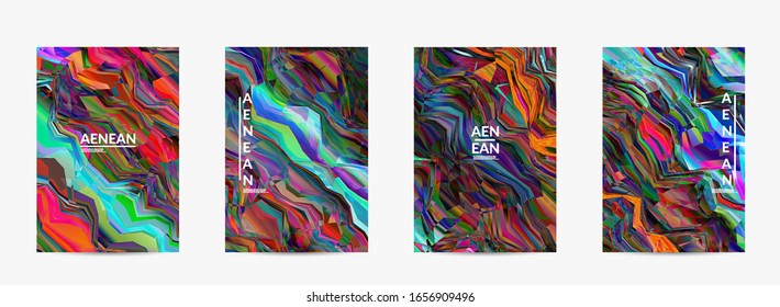 Abstract vector flyer template. Watercolor texture vibrant colored background. Visual computer filtered gradient wavy diagonal lines. Dynamic paint flow marble texture pattern. Psychedelic art poster.