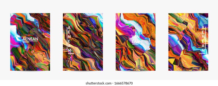 Abstract vector flyer template. Watercolor texture vibrant colored background. Visual computer filtered gradient wavy diagonal lines. Dynamic paint flow marble texture pattern. Psychedelic art poster.