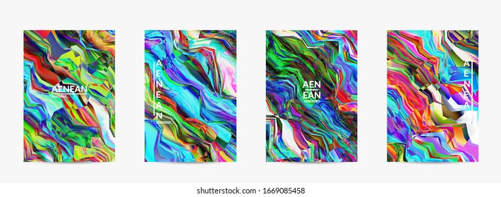 Abstract vector flyer template. Watercolor texture vibrant colored background. Visual computer filtered gradient wavy diagonal lines. Dynamic paint flow marble texture pattern. Psychedelic art poster.