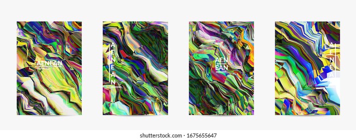 Abstract vector flyer template. Watercolor texture vibrant colored background. Visual computer filtered gradient wavy diagonal lines. Dynamic paint flow marble texture pattern. Psychedelic art poster.