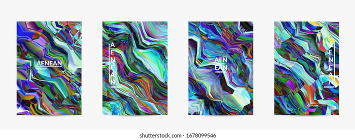 Abstrakte Vektorillustration Flyer-Vorlage. Aquarellfarbene Textur, lebhafter Hintergrund. Visuell computergefilterte gradientenschwere Diagonallinien. Dynamisches Muster aus Marmor mit Farbfluss. Psychedelisches Kunstposter.