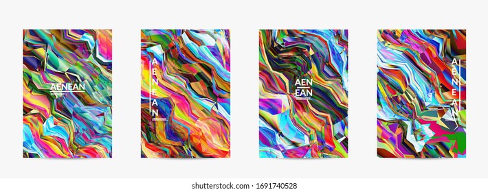 Abstract vector flyer template. Watercolor texture vibrant colored background. Visual computer filtered gradient wavy diagonal lines. Dynamic paint flow marble texture pattern. Psychedelic art poster.