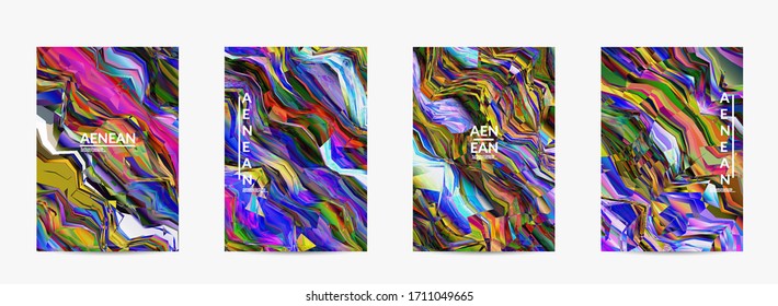 Abstract vector flyer template. Watercolor texture vibrant colored background. Visual computer filtered gradient wavy diagonal lines. Dynamic paint flow marble texture pattern. Psychedelic art poster.