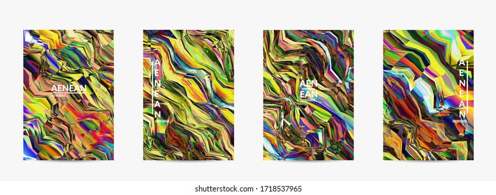 Abstrakte Vektorflyer-Vorlage. Aquarellfarbene Textur, lebhafter Hintergrund. Visuell computergefilterte gradientenschwere Diagonallinien. Dynamisches Muster aus Marmor mit Farbfluss. Psychedelisches Kunstposter.