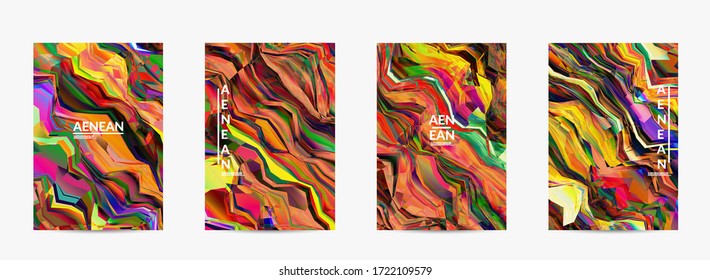 Plantilla de volante de vector abstracto. Fondo coloreado vibrante de textura acuarela. Líneas diagonales de degradado onduladas filtradas por el equipo visual. Patrón de textura de mármol de flujo dinámico de pintura. Afiche de arte psicodélico.