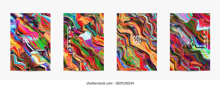 Plantilla de volante de vector abstracto. Textura acuarela fondo de color vibrante. Líneas diagonales de degradado onduladas filtradas por el equipo visual. Patrón de textura de mármol de flujo dinámico de pintura. Afiche de arte psicodélico.
