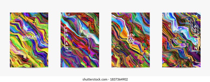 Abstract vector flyer template. Watercolor texture vibrant colored background. Visual computer filtered gradient wavy diagonal lines. Dynamic paint flow marble texture pattern. Psychedelic art poster.