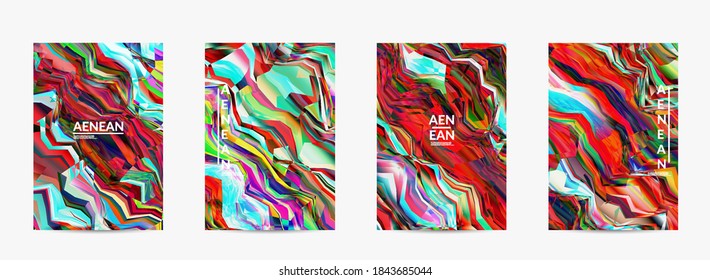 Plantilla de volante de vector abstracto. Fondo de color vibrante de textura acuarela. Líneas diagonales de degradado onduladas filtradas por el equipo visual. Patrón de textura de mármol de flujo dinámico de pintura. Afiche de arte psicodélico.