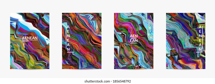 Abstrakte Vektorflyer-Vorlage. Aquarellfarbene Textur, lebhafter Hintergrund. Visuell computergefilterte gradientenschwere Diagonallinien. Dynamisches Muster aus Marmor mit Farbfluss. Psychedelisches Kunstposter.