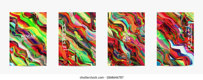 Abstract vector flyer template. Watercolor texture vibrant colored background. Visual computer filtered gradient wavy diagonal lines. Dynamic paint flow marble texture pattern. Psychedelic art poster.