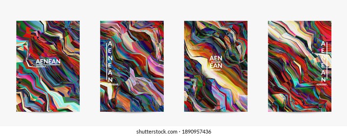 Abstract vector flyer template. Watercolor texture vibrant colored background. Visual computer filtered gradient wavy diagonal lines. Dynamic paint flow marble texture pattern. Psychedelic art poster.