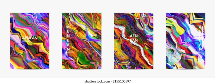 Abstract vector flyer template. Watercolor texture vibrant colored background. Visual computer filtered gradient wavy diagonal lines. Dynamic paint flow marble texture pattern. Psychedelic art poster.
