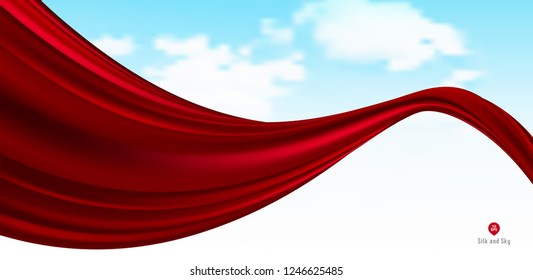Abstract vector flying wave silk or satin fabric with background for grand opening ceremony or other occasion