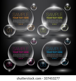 Abstract vector foam bubble banner set. 4 parts concept. Isolated on the black panel. Vector illustration. Eps10.