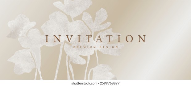 Abstract vector foliage golden poster with watercolor texture for background, design interior, packaging, postcard, invitation, cover design, card. Abstract leaf branch. Earth tone colors Illustration