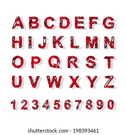 Abstract vector font illustration. Red and Black.