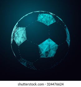 Abstract vector football ball. Futuristic technology wireframe mesh polygonal element. Connection Structure. Geometric Modern Technology Concept. Digital Data Visualization. Soccer Graphic Concept