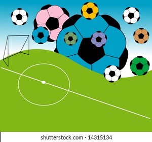 Abstract vector football field with many colored balls