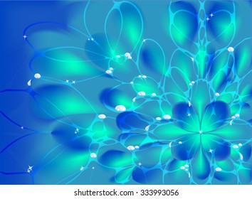 Abstract vector fractal resembling a flower  with drops of dew on a web. EPS10 illustration.