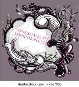 Abstract vector frame with fantasy plants and waves