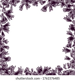 Abstract vector frame with floral patterns in aubergine tone.