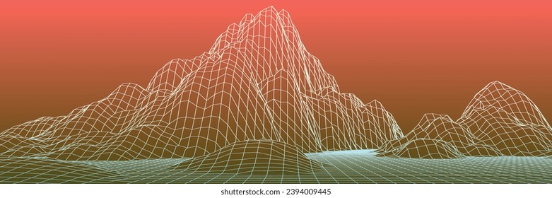 Abstract vector frame landscape background. Cyberspace grid. Frame landscape background. 3d technology wireframe vector illustration. Digital frame for presentations.