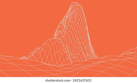 Abstract vector frame landscape background. Cyberspace grid. Frame landscape background. 3d technology wireframe vector illustration. Digital frame for presentations.