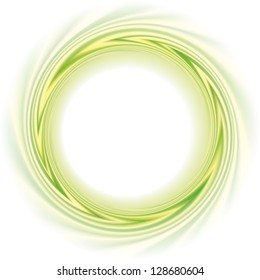 Abstract vector frame. Light green and yellow stripes curled in a circular motion