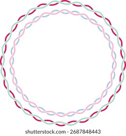 Abstract vector frame set with wavy, braided, or chain-link borders. Includes matching circular and square shapes in a pink, red, and blue gradient color palette. Ideal graphic for border, banner