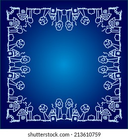 Abstract vector frame with trees and houses