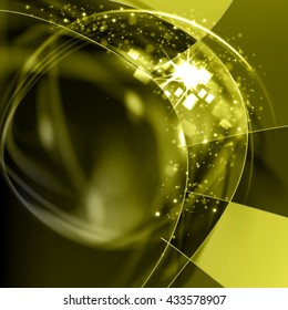 Abstract vector fresh green  background. Shine curl frame with glowing filaments
