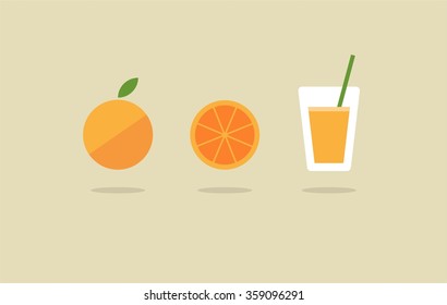 Abstract vector fresh orange juice icon set