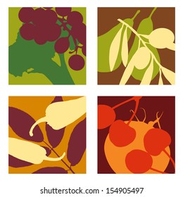 abstract vector fruit and vegetable designs set 1
