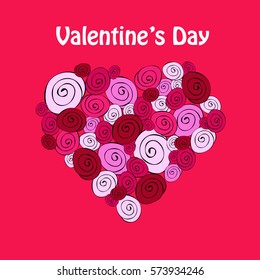 Abstract vector fuchsia card with hearts on Valentine's Day