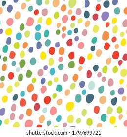 Abstract Vector Fun Color Dot. Vector Background Drawn. Rainbow Pattern Baby Splash. Seamless Holiday Icon. Yellow Random Spot Confetti. Halftone Ink Dot Pattern. Colorful Small Party Polka Background