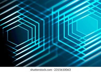 Abstract vector future technology. Background illustration. Blue light cyber, digital data. Hexagon pixel