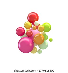 Abstract vector futuristic background with colorful 3d spheres, glossy bubbles, balls.