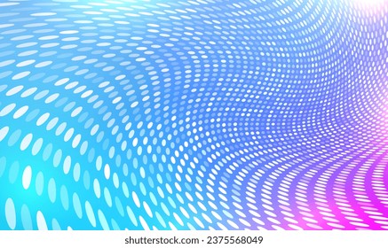 Abstract vector futuristic background with halftone white dots pattern design, wave stream of science technology or business template for ads. Hi-tech and big data. Digital technology. Vector EPS10.