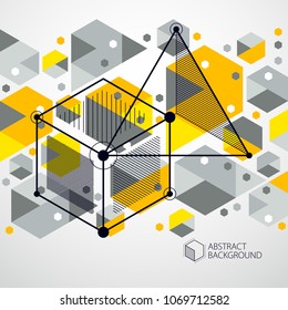 Abstract vector geometric 3D elements in futuristic style yellow template composition. Technical plan can be used in web design and as wallpaper or background.