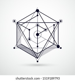 Abstract vector geometric 3D elements in futuristic style black and white template composition. Technical plan can be used in web design and as wallpaper or background.