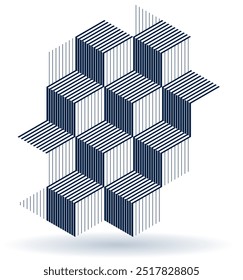 Vetor abstrato fundo geométrico criado com cubos 3D e formas em perspectiva isométrica, arquitetura de cidade abstrata, arte de abstração poligonal, estilo cúbico.