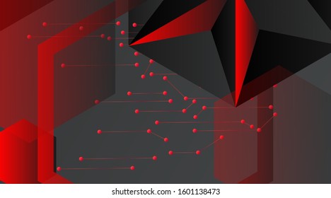 abstract vector geometric background. Dark gray vector polygonal template and red line connected dots .Vector Illustration For Wallpaper, Banner, Background, Card, landing page , etc