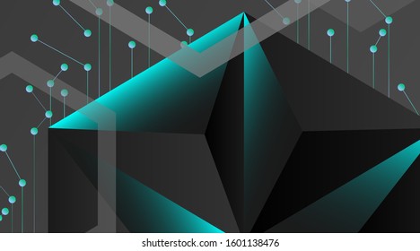 abstract vector geometric background. Dark gray vector polygonal template and blue line connected dots .Vector Illustration For Wallpaper, Banner, Background, Card, landing page , etc