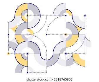 Abstract vector geometric background in tech mechanical engineering blueprint style, digital system wallpaper, technology mechanism dynamic draw.