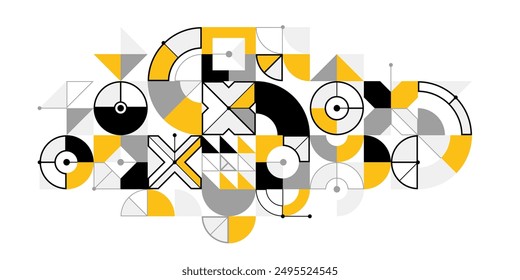 Fondo geométrico de Vector Abstractas, la ingeniería tecnológica se ve como Formas y líneas de composición, estilo de la industria del motor mecánico, mosaico modular aislado.